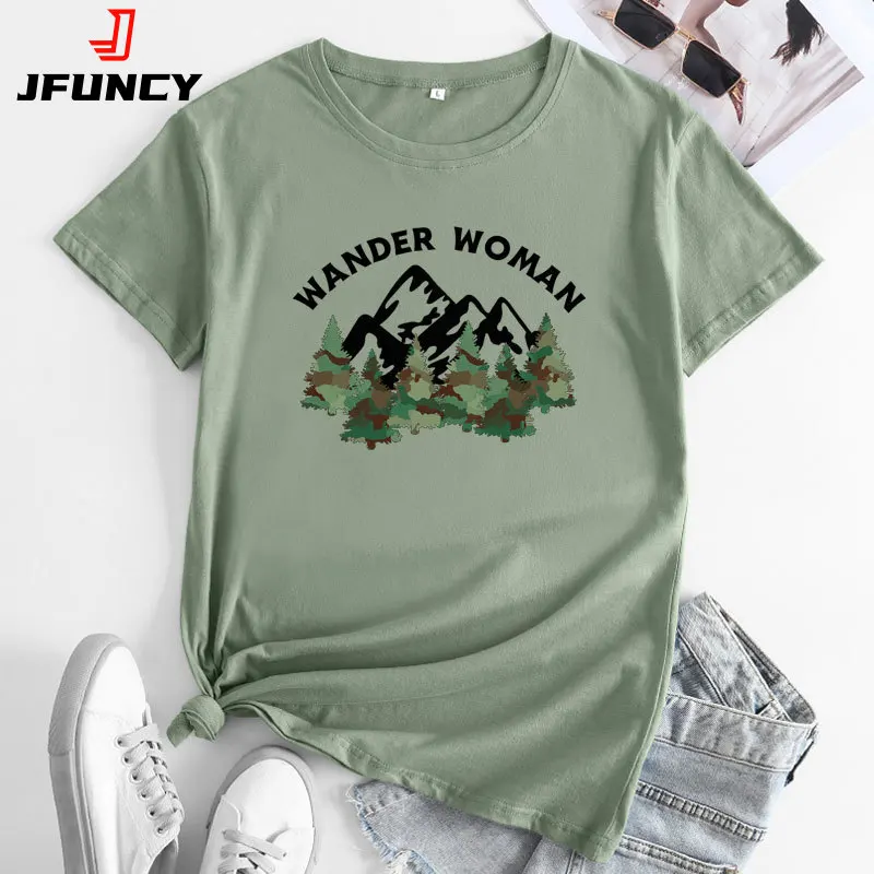 JFUCNY Women's Top Fashion Graphic Tee Shirt Female Summer Clothing Short Sleeve T-shirt 2022 Casual Loose Woman Cotton Tshirt