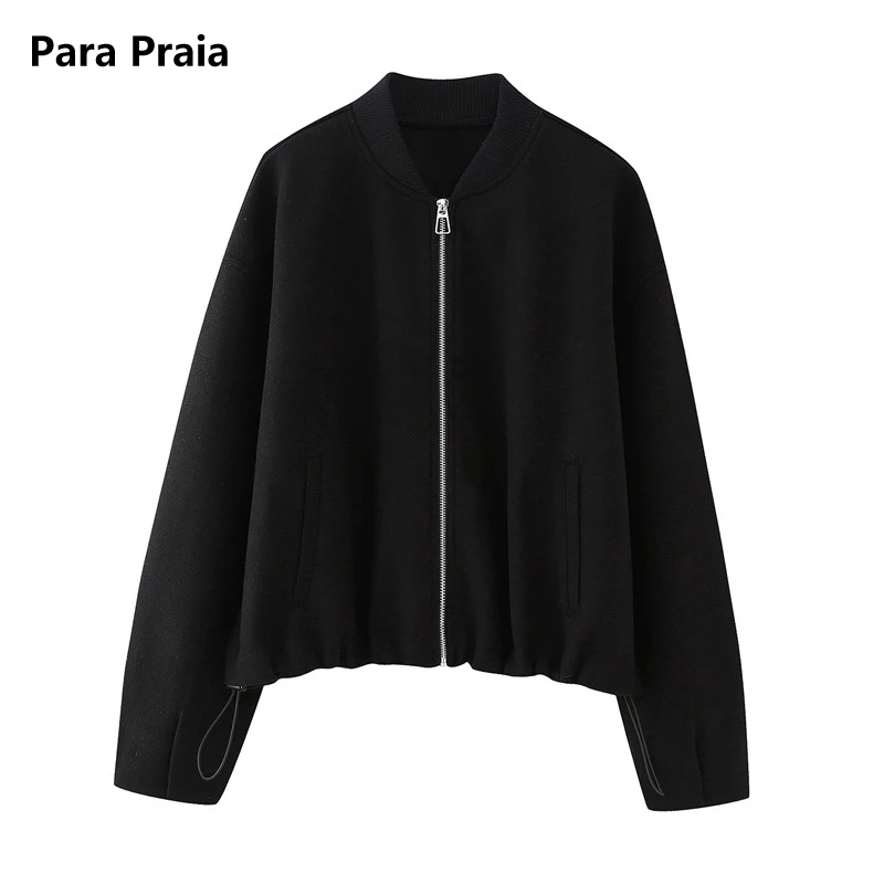 

Женская демисезонная однотонная куртка на молнии с длинными рукавами и карманами