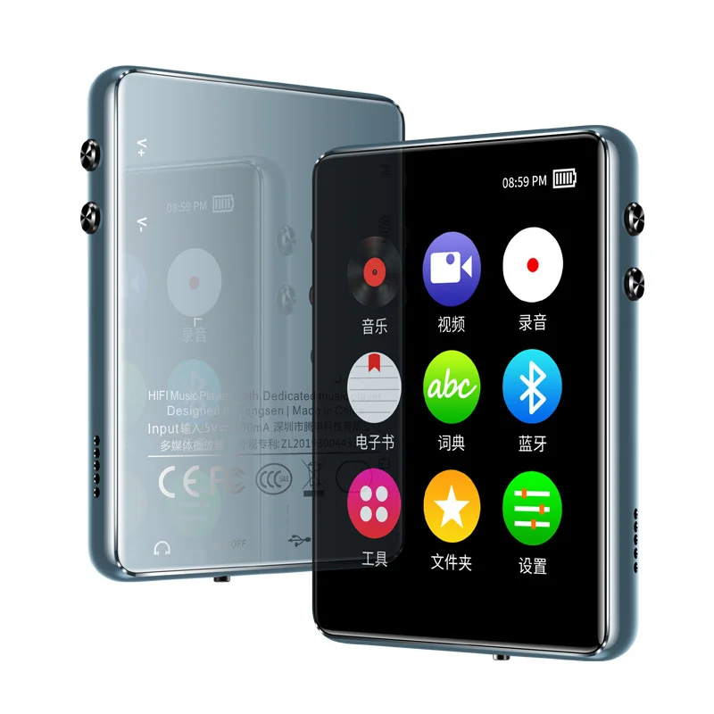 

2023 New MP4 Original BT 5.0 metalplayer touch screen 2.4 inch built-in speaker 16G with e-book radio recording video playback
