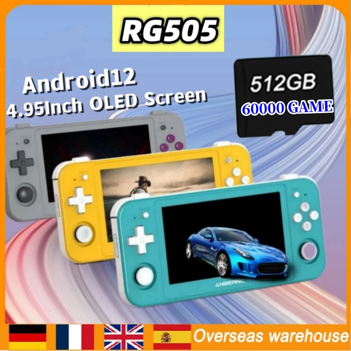 

512G ANBERNIC RG505 60000 Game 4.95 Inch OLED Touch Screen Handheld Console Android12 T618 Processor System Hall Rocker with Bag