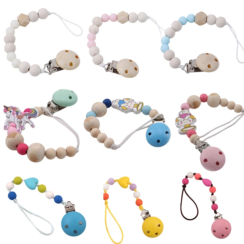 

New Baby Pacifier Clip Chain Wooden Holder Chupetas Soother Pacifier Clips Leash Strap Nipple Holder For Infant Feeding