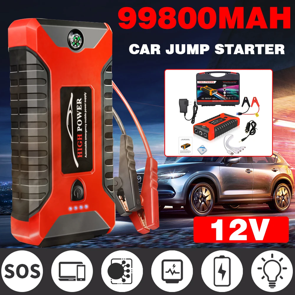 99800mA Car Jump Starter 600A 12V Output Portable Emergency Start-up Charger for Cars Booster Battery Starting Device