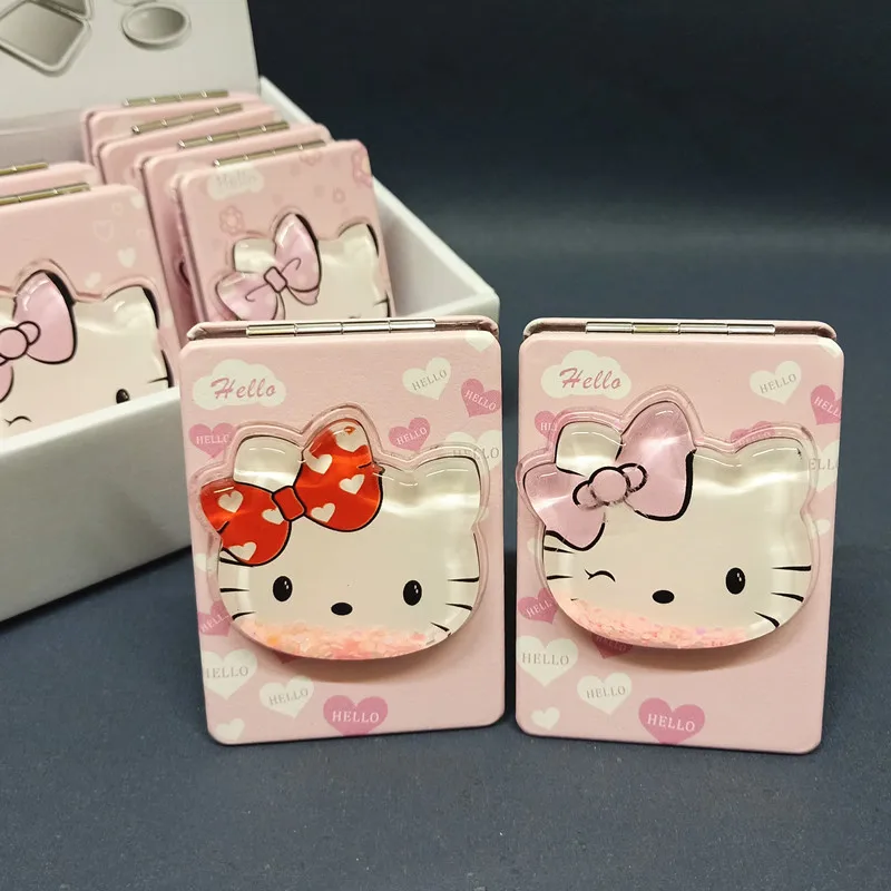 

Sanrio Kawaii Anime Hellokitty Mirror Sequin Quicksand Folding Mirror Square Double-Sided Mirror Girls Portable Makeup Mirror