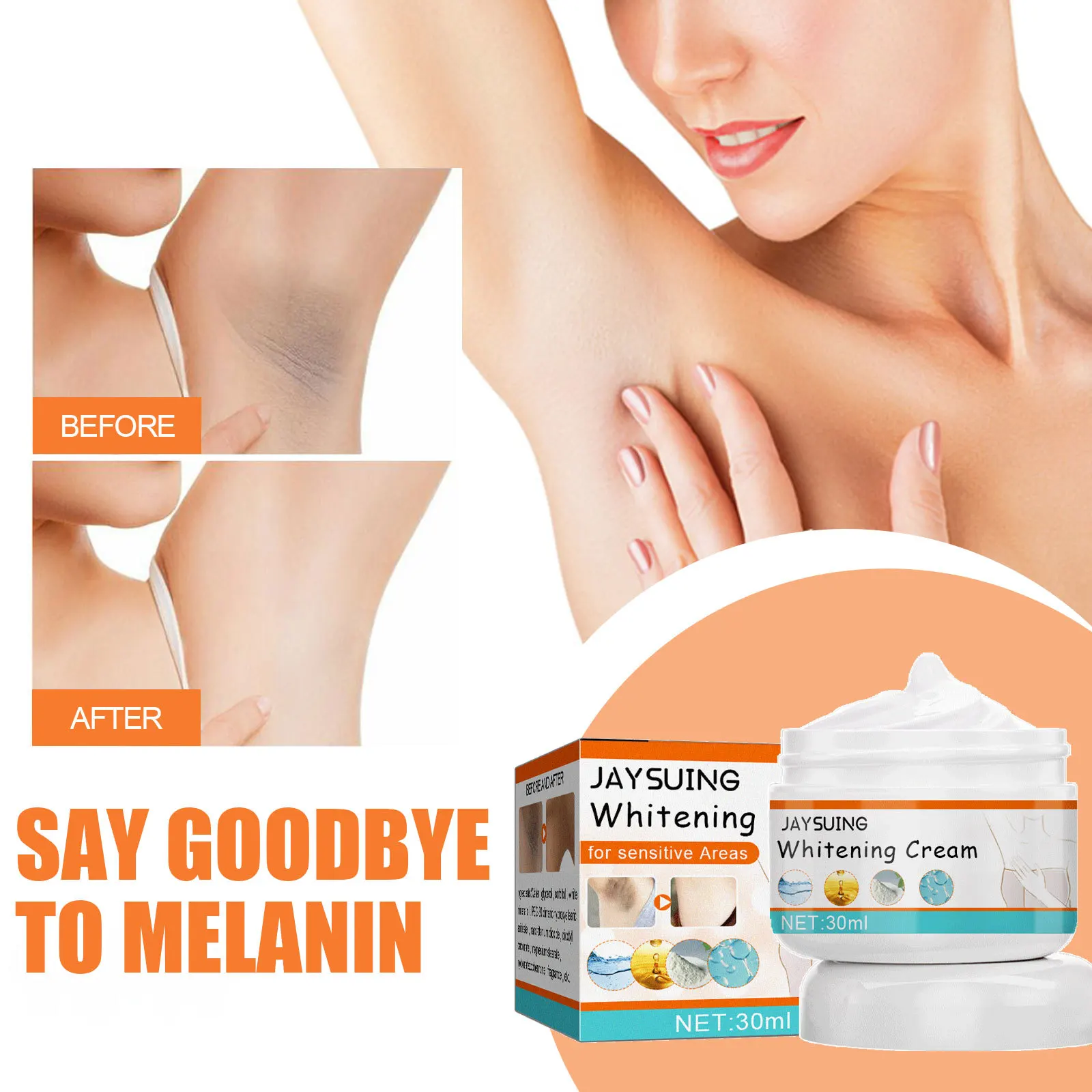 

Body Underarm Whitening Cream Legs Knees Moisturizing Brightening Remove Melanin Intimate Area Bleaching Whitening Cream 30ml