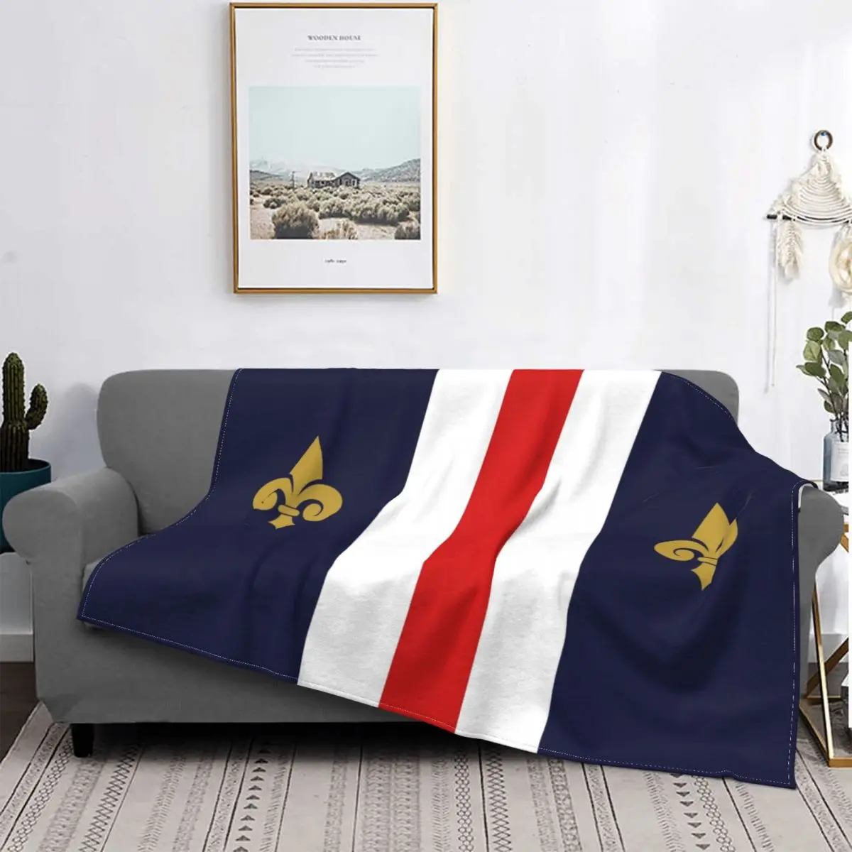 

Fleur De Lis France French Flag Blanket Soft Fleece Warm Flannel Fleur-De-Lys Lily Flower Throw Blankets for Sofa Bed Bedspread