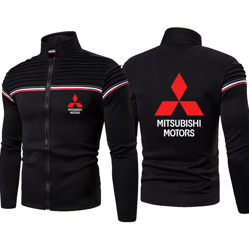 

Spring Autumn Men's zipper jacket Mitsubishi car logo print 2021 New Wrinkled shoulders Baseball jacket casual cotton Jacket men