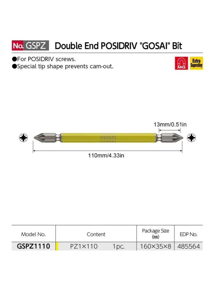 

Магнитная отвертка Kooliwei VESSEL двухсторонняя POZIDRIV GO-SAI PZ1 PZ2 PZ3