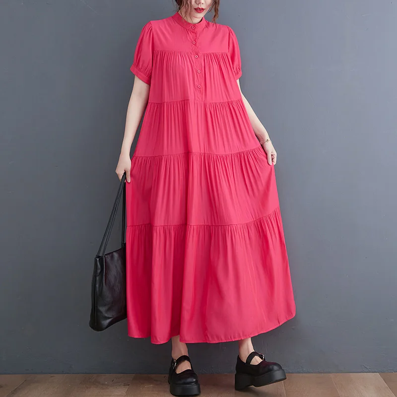 

Women Solid Color Oversize Short Sleeve Ruffle Midi Dresses Summer Bohemia Maternity Female Casual Holiay Beach Party Robe Dress