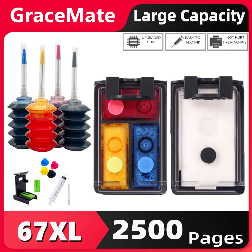 

GraceMate 67XL Ink Cartridge Replacement for HP 67 hp67 Deskjet 1255 2723 2752 4120 4133 ENVY 6052 6075 6466 6420 6475 Printer
