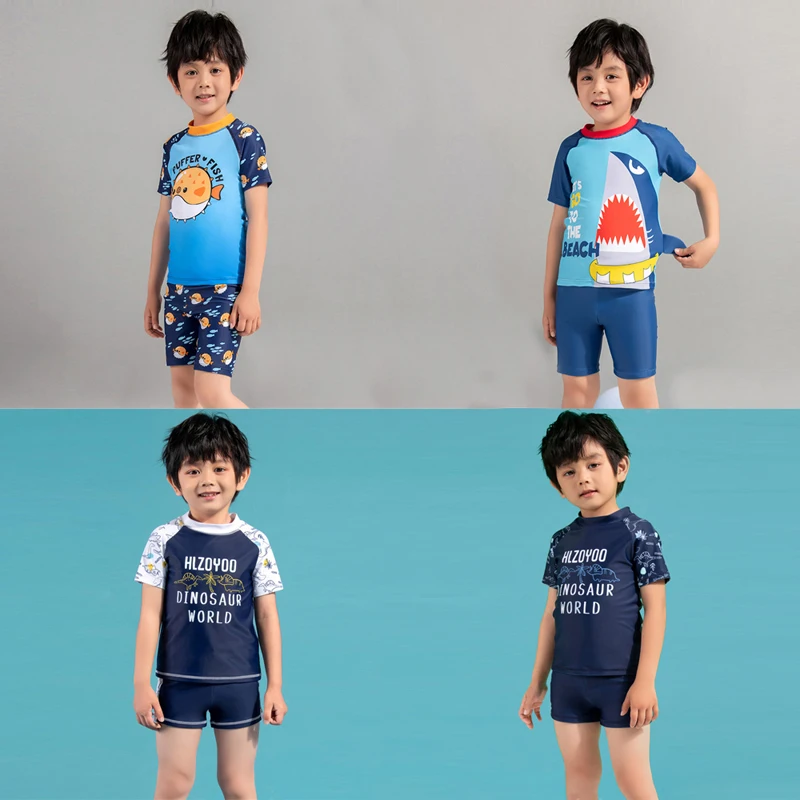

Children Swimwear Short Sleeve Swimsuit Kids Sportswear Boy Swimming Suit UV Zwemkleding Jongen Swim Trunk Teenager Two Piece