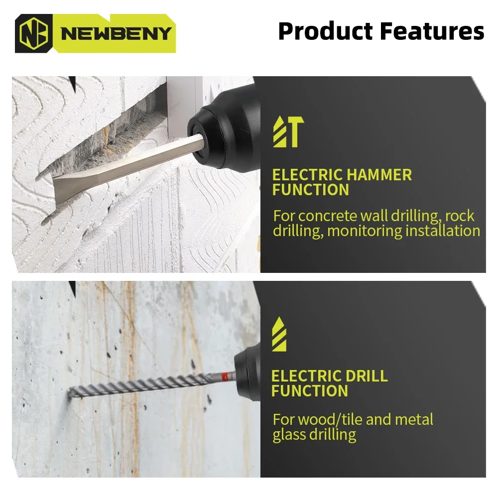 NEWBENY 10 мм Бесщеточная мини-электрическая ударная дрель 2 режима Аккумуляторная