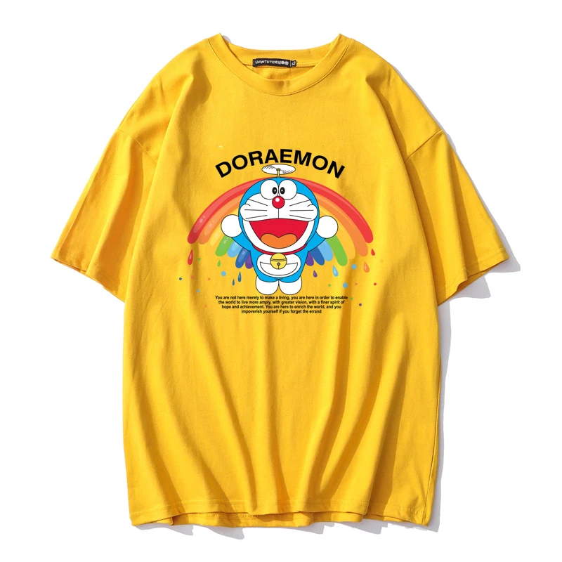 Футболка Doraemon шарнирная для мужчин и женщин натуральный топ с коротким рукавом в
