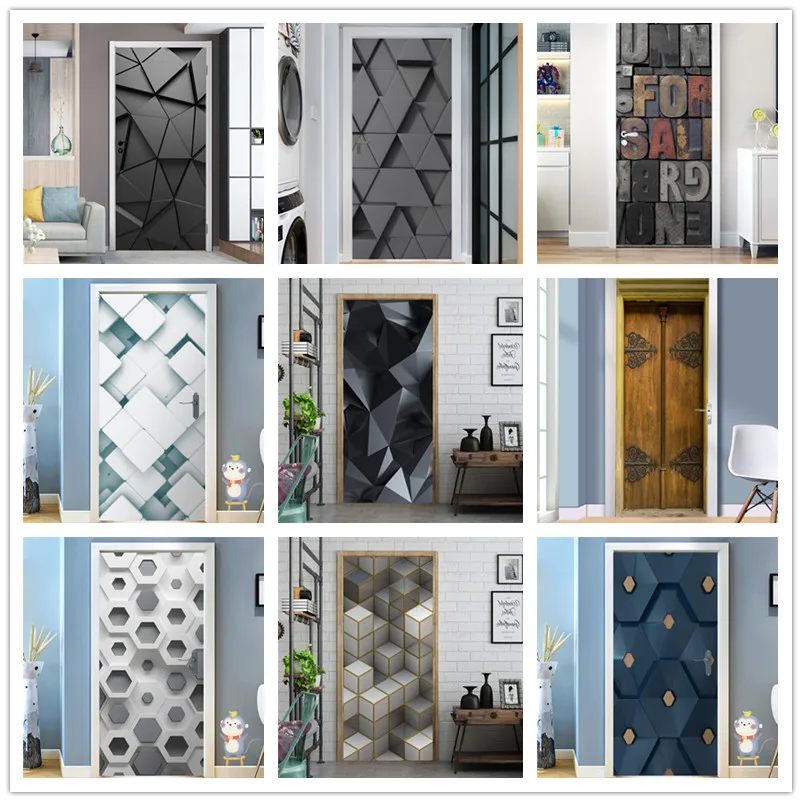 

Space Geometry 3D Door Sticker Self Adhesive Waterproof Removable Corridor Bedroom Wallpaper Vinyl Decal Posters Home Decor