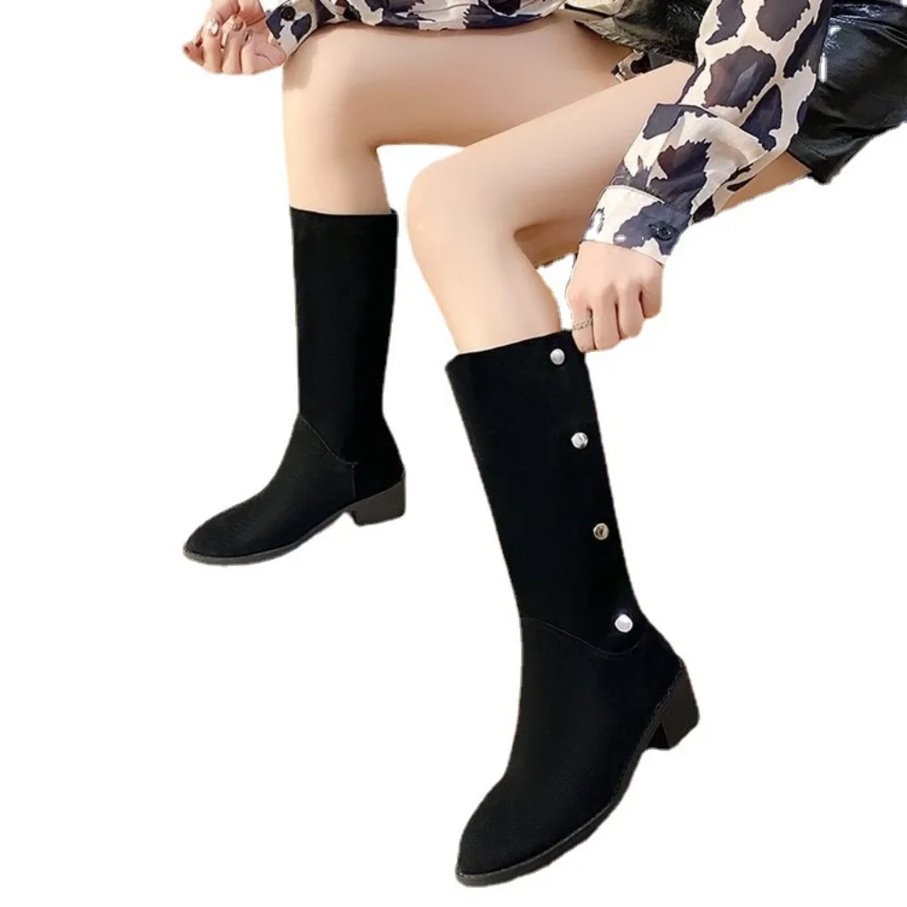 Women's Boots Square Heel Round Toe Knee High Boots Women's Shoes Winter Boots Black Medium Size 35-43 Chelsea