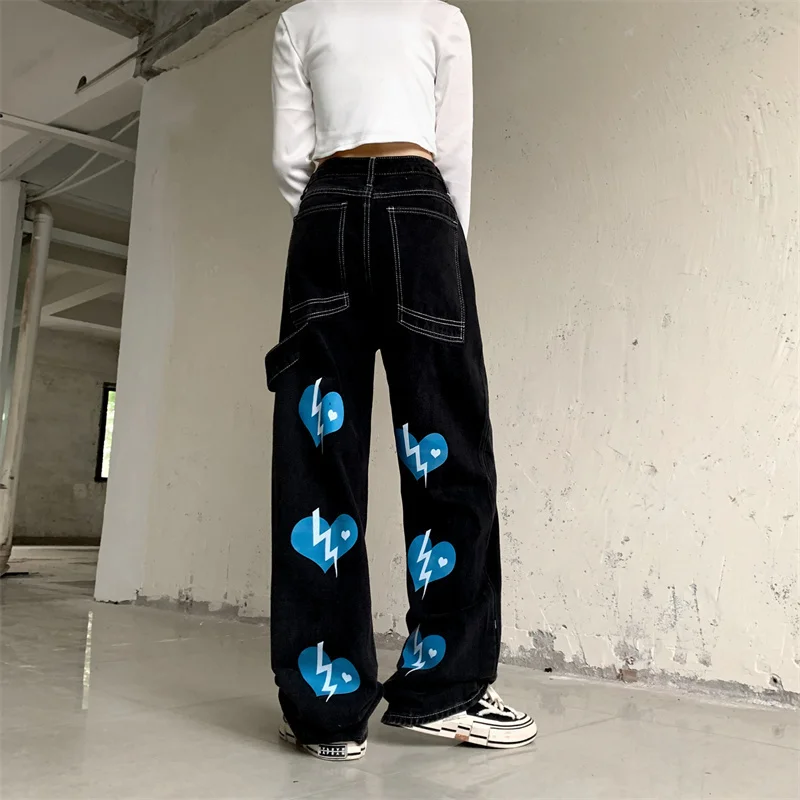 

2023Casual slim-fit pants, High Waist Women Jeans Vintage Streetwear Letters Black Straight Baggy Denim Trouser Fashion Casual