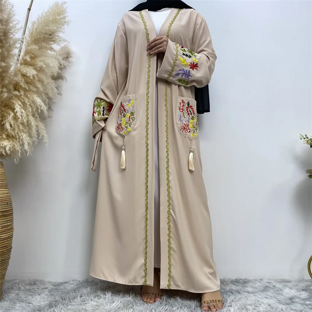 

Вышитая открытая абайя для женщин, мусульманское кимоно Дубай, мусульманская одежда, Саудовский турецкий скромный халат, хиджаб, платье Рамадан, ИД кафтан