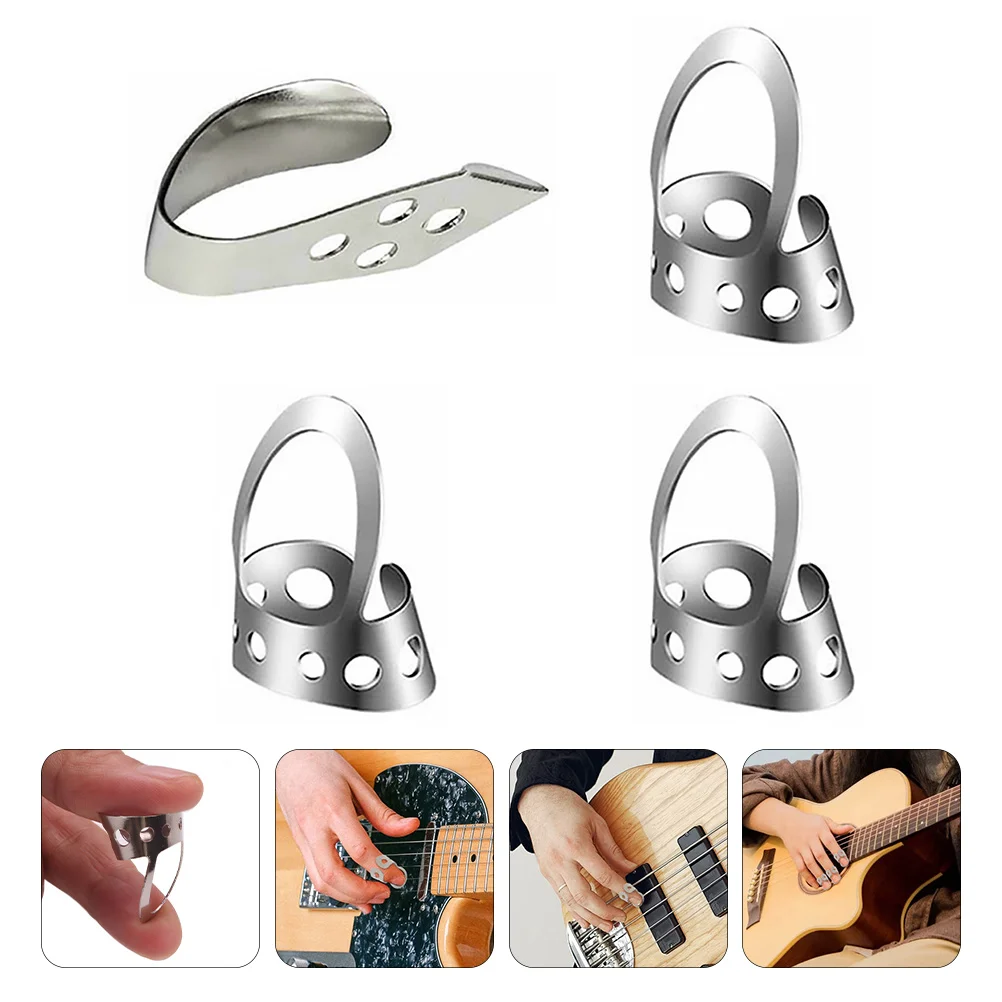 

4 PCS Bass Guitar Pick Thumb Accessories Classical Plectrum Picks Banjo Stainless Steel Finger