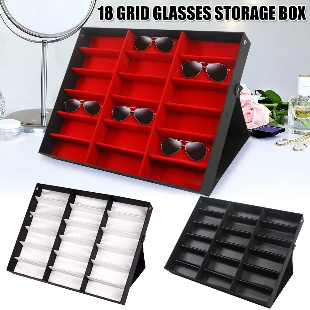 

18 Grids Eyeglass Sunglasses Glasses Storage Display Box Holder Case Organizer Glasses Multifunctional Katze Para Portable Gorro