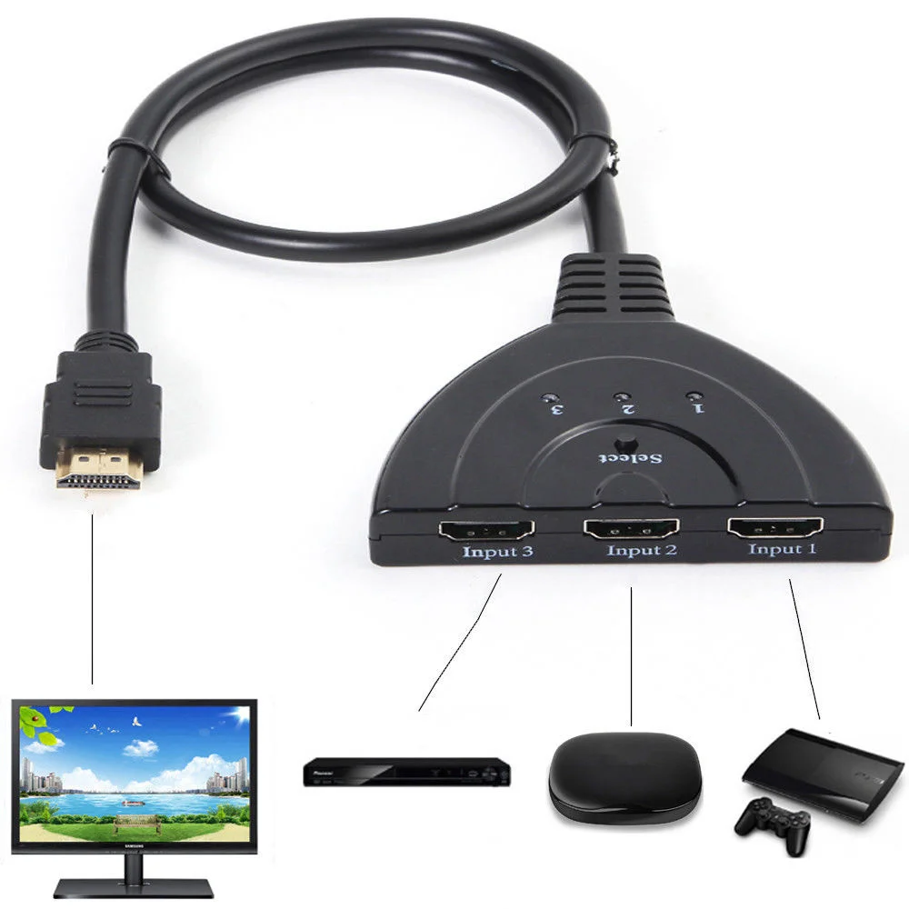 

3x1 HDMI-compatible Cable Splitter HD 1080P Video Switcher Adapter 3 Input 1 Output Port Hub for Xbox PS4 DVD HDTV PC Laptop TV