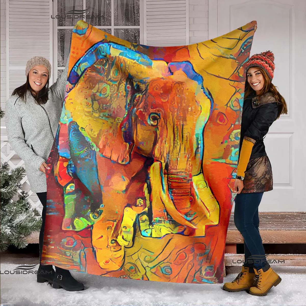 

Фланелевое Одеяло с принтом в виде слона и животных, мягкое Флисовое одеяло, покрывало для дивана, покрывало для кемпинга, путешествий, гост...