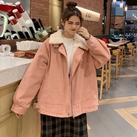 autumn and winter new hong kong style loose solid color korean version lamb wool casual jacket plus velvet thick thick warm top