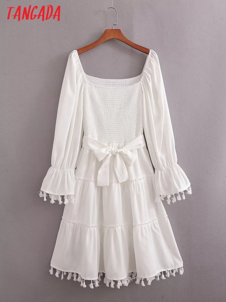 

Платье женское Плиссированное с бахромой, квадратным вырезом и длинным рукавом