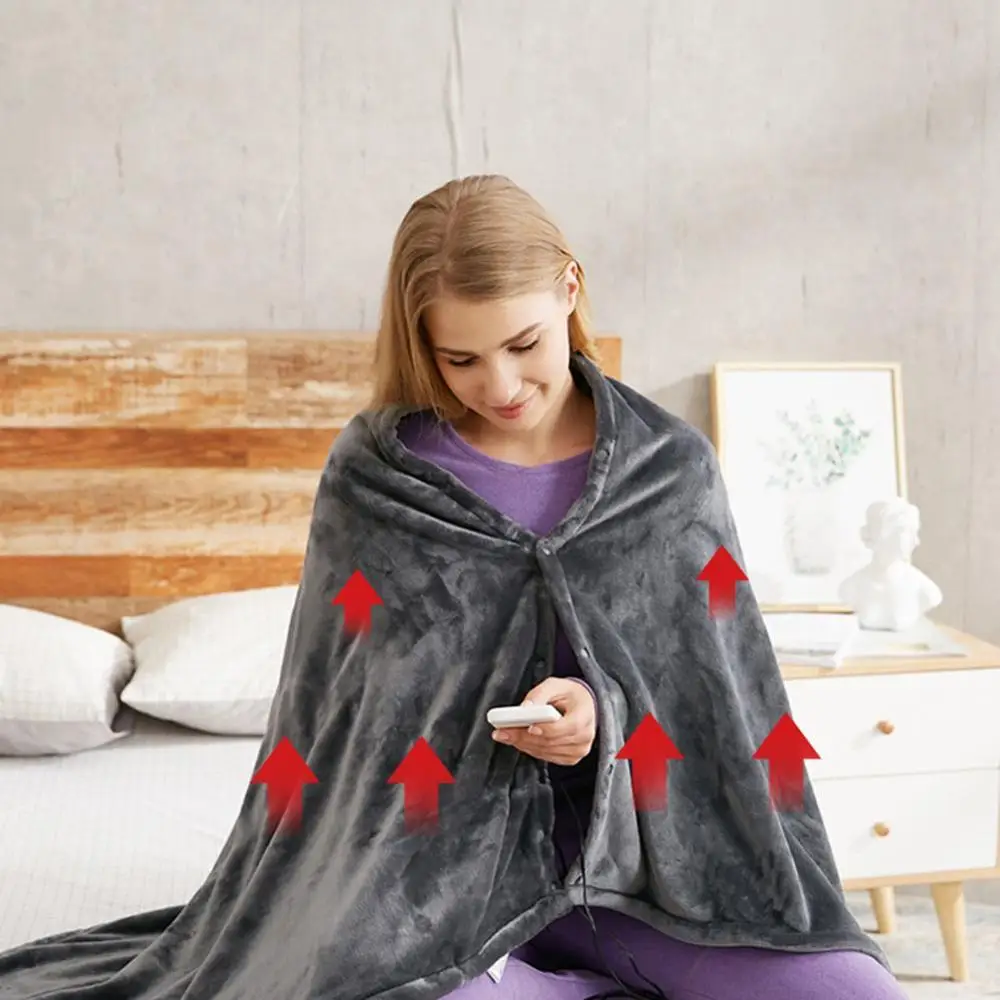 Electric Heating Plush Throw Blanket USB Heated Warm Shawl Heated Cape Heating Lap Blanket Coral Flannel Heated Blanket