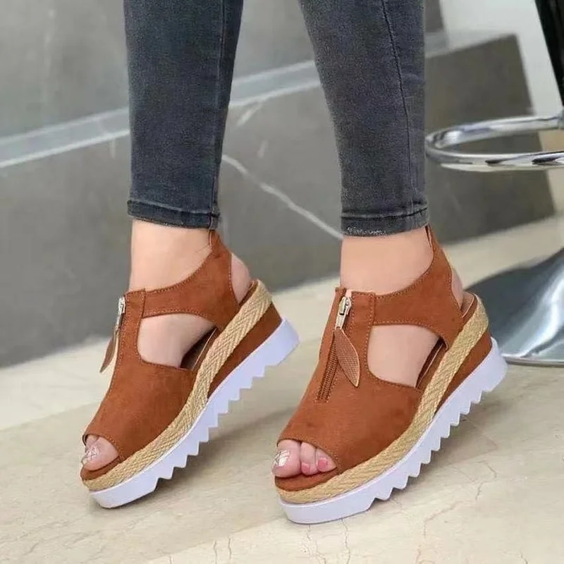 

Summer Sandals Women Solid Color Open Toe Casual Ladies Flats Non-Slip Zipper Vintage Female Shoes 2022 Fashion Chaussure Femme