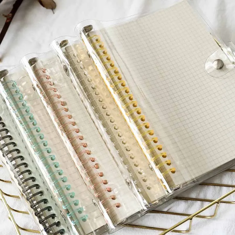 B5 A5 Transparent PVC Soft Loose-Leaf Look 20 Holes Color Plastic Clip Metal Clip Hand Ledger Removable Cover Stationery