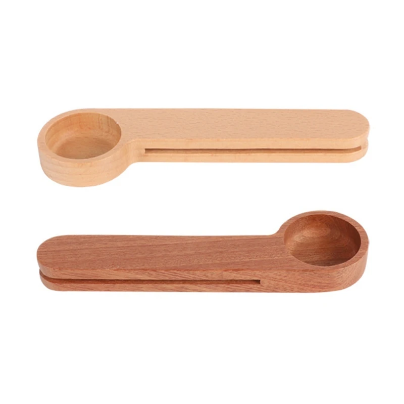 

2-In-1 Bags Sealer Measuring Spoon Wooden Coffee Scoop with Bag Clip Durable