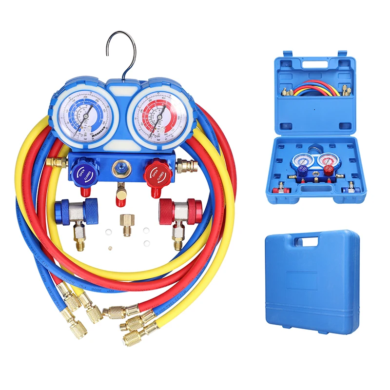 

Manifold Dual Gauges Set Air Refrigeration Equipment Kit Brass Connection for R134A R410A R22 R404A Pressure Measuring Tool