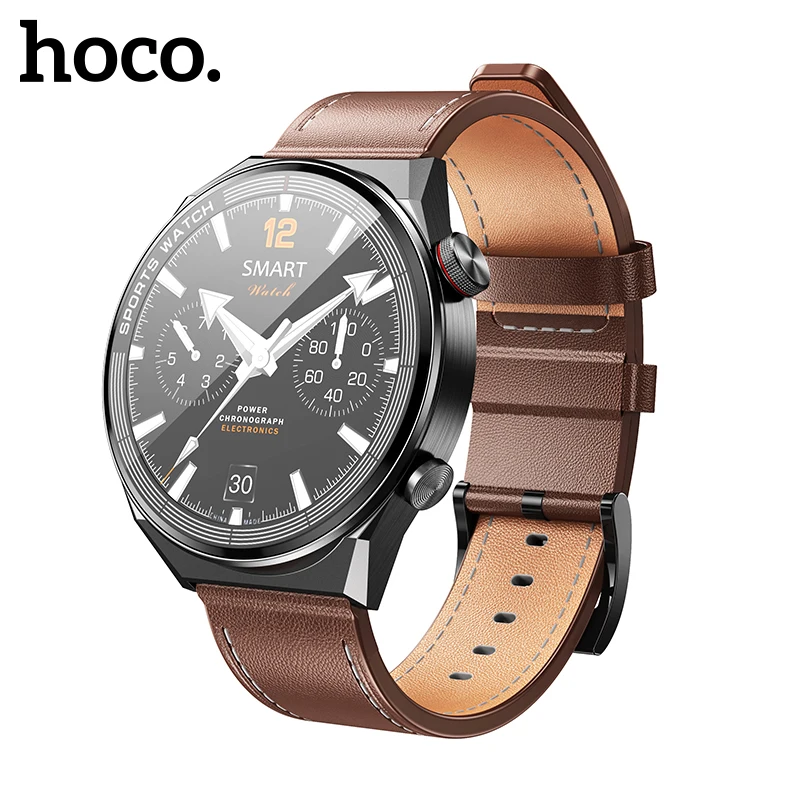 Смарт-часы HOCO Y11 мужские, 1,5 дюйма, Bluetooth 5,0, с кожаным ремешком