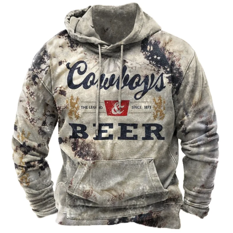 

Толстовка мужская оверсайз с длинным рукавом, винтажный свитшот с ковбойским принтом, Повседневная Уличная одежда, классический стиль, пуловер, осень