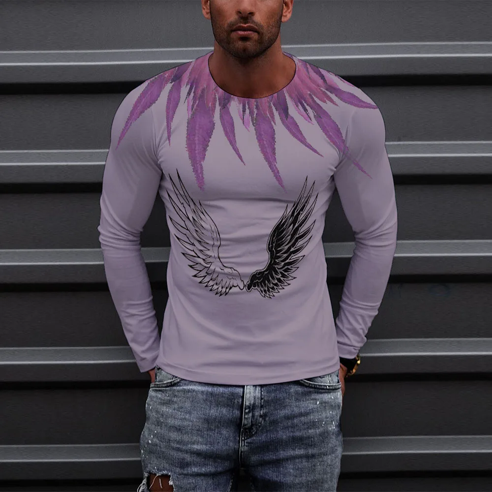 

Новинка 2022, Мужская футболка большого размера с 3D принтом крыльев, с круглым вырезом и длинными рукавами, повседневные топы на каждый день