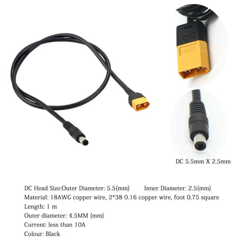 

Кабель питания XT60/XT30/DC5525 10А 100см для FPV аккумулятора