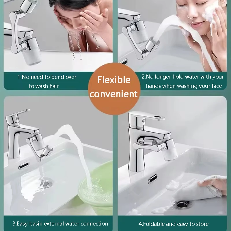 Electroplating Rotating Mechanical Arm Faucet Bathroom Splash-Proof Water Nozzle Washing Artifact Filter