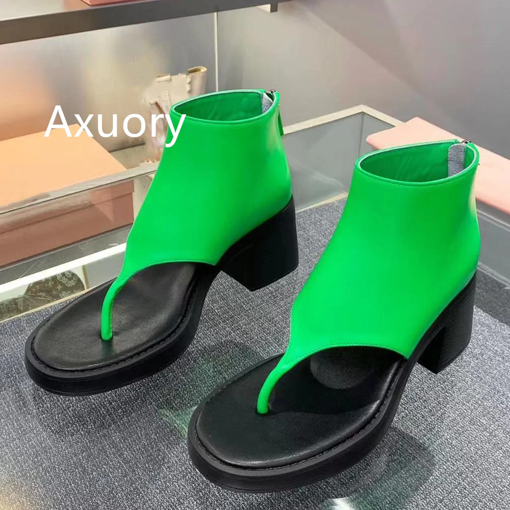 2023 New Women's Flip-flops Genuine Leather Fashion Style High heel 7cm Dress Shoe New Sandals Chunky Block Heel Ankle