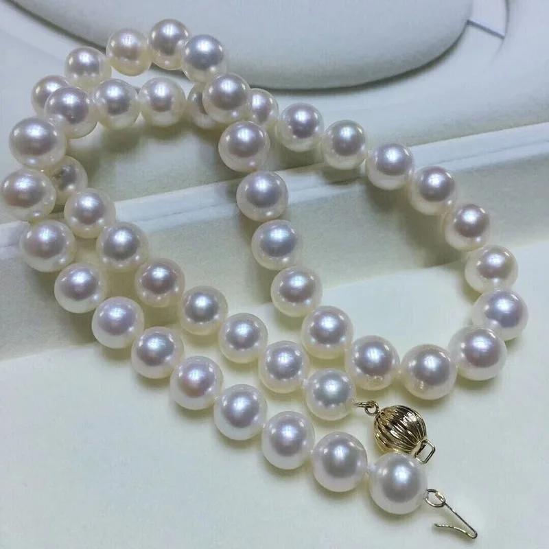 Великолепное AAAAAAAA 10-11 мм круглое ожерелье из южного Китая с белым натуральным жемчугом 18 дюймов 14K кольцо с пряжкой-