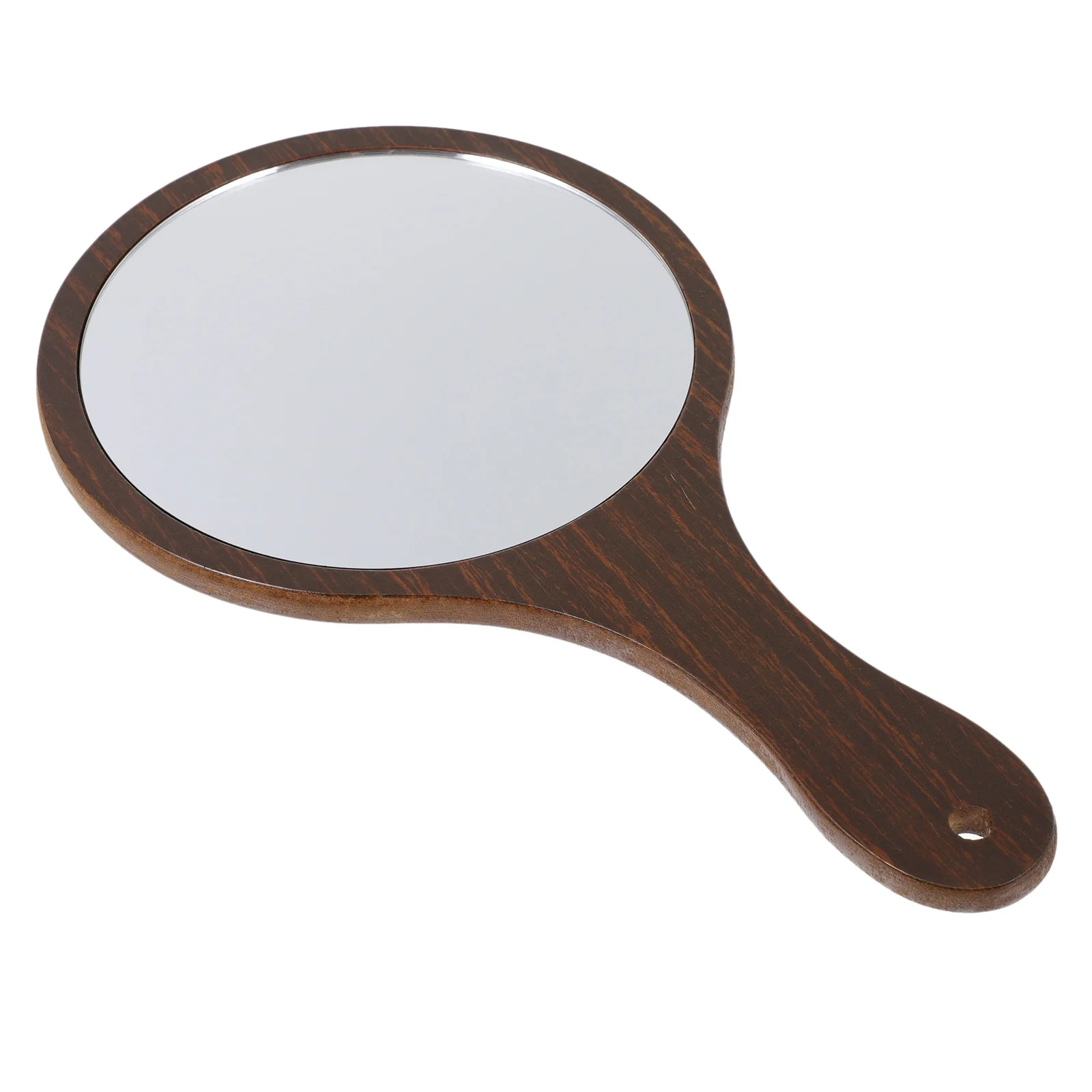 Wooden Handle Vanity Mirror Travel Makeup Round Retro Held Women Handheld Frame Glass