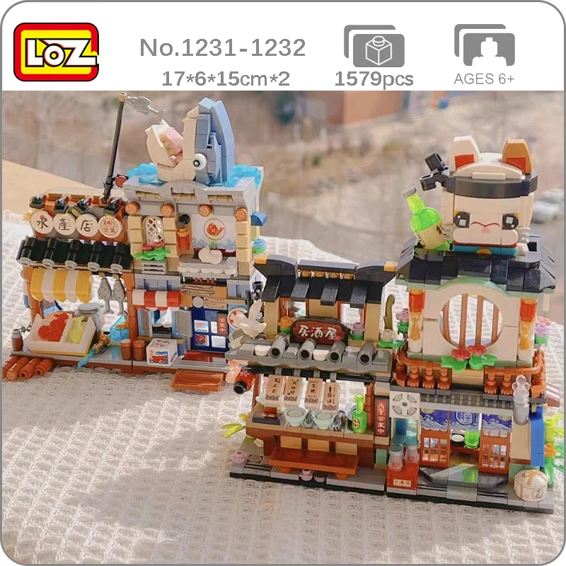 

LOZ, мировая архитектура, магазин морепродуктов, Акула, кот удачи, вино, бар, ресторан, мини-кубики, конструктор для детей, без коробки