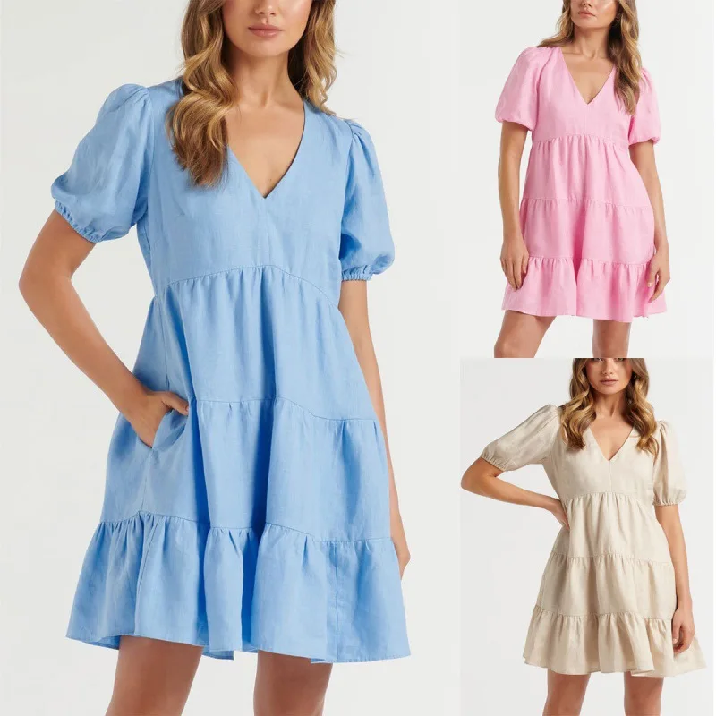 

Women Loose Vintage Sexy Fashion Ruffles Befree Mini Dress Pocket Sexy Summer Boho Casual Party Elegant Dresses