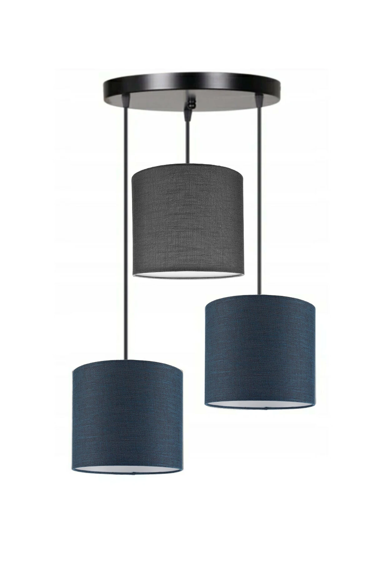 3 Heads 2 Navy Blue 1 Dark Gray Cylinder Fabric Lampshade Pendant Lamp Chandelier Modern Decorative Design For Home Hotel Office