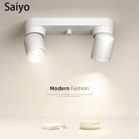 saiyo led track spotlight surface mounted double head ceiling lamp spots light free rotation focos 220v for home background wall