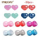 TYRY.HU 50 шт.лот I LOVE MOMDAD новейшие двухсторонние силиконовые бусины для детского жевания продукты для прорезывания зубов цепочка для пустышки своими руками