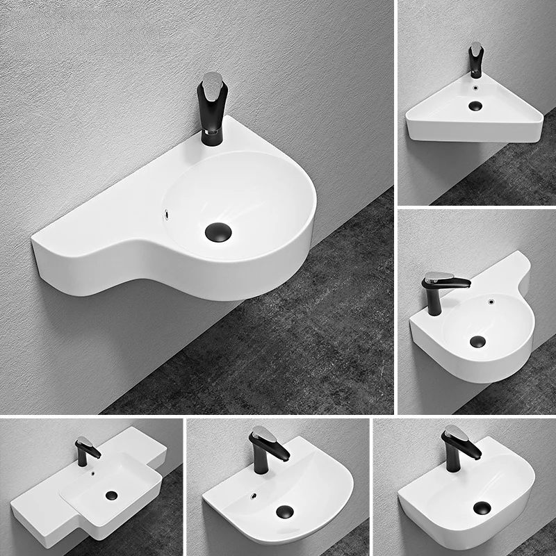 

White wall-mounted washbasin Triangular washbasin Corner hanging basin Small apartment mini single basin balcony sink