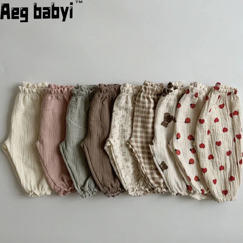 

Cotton Baby Boys Girls Pants Newborn Toddlers Autumn Spring Summer Winter Cute Print Soft Muslin Clothes Pants Trousers Bloomers