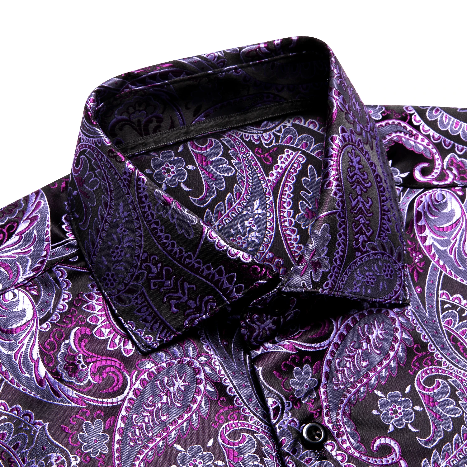 Hi-Tie Luxury Woven Silk Mens Shirts Long Sleeve Slim Fit Purple Red Gold Blue Black Grey Silver Shirt For Men Wedding Office XL