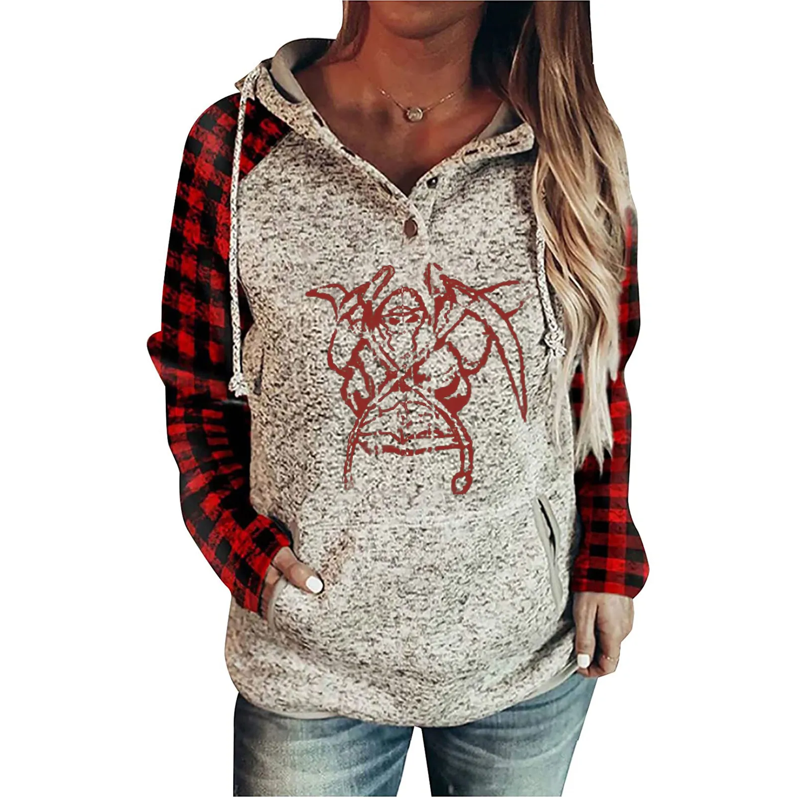 

Hoodie for Woman Snowman Drawstring Pullover Hooded Sweatshirt Buttons Women Pocket Women's Hoodies Small Sweatshirt Women