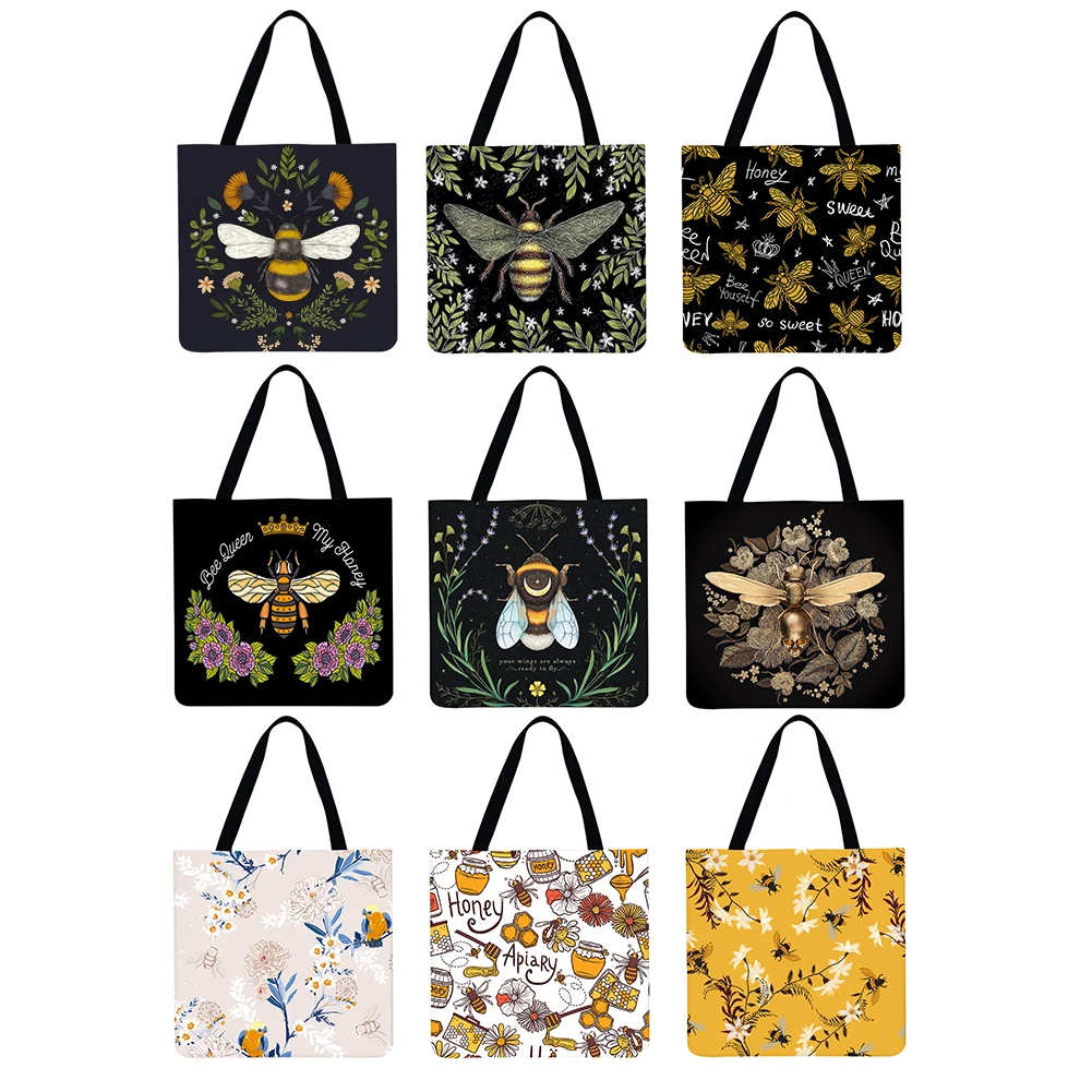 

Bee Printed Shoulder Shopping Bag Casual Ladies Large Capacity Tote Handbags Leisure Groceries Shopping Handbag