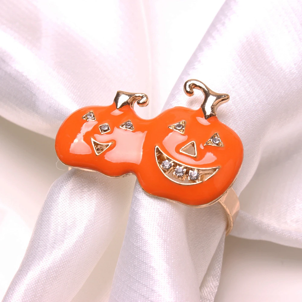 

12PCS/Metal Halloween Easter Ghost Face Pumpkin Napkin Ring Desktop Decoration Used for Hotel Reception Wedding Banquet Decorati